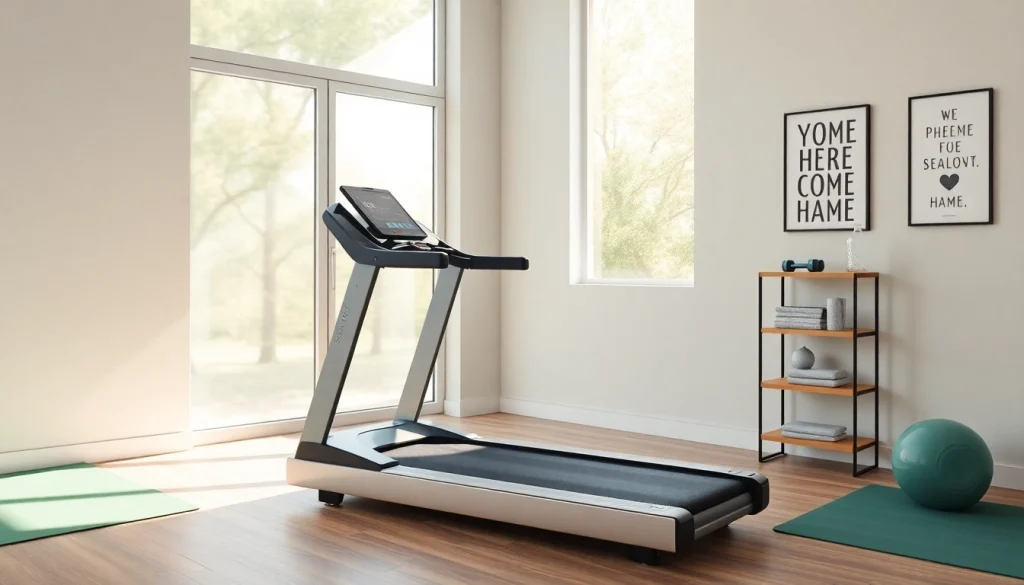 The high-quality treadmill from a home treadmill manufacturer in a modern home gym, showcasing a bright and inviting workout space.