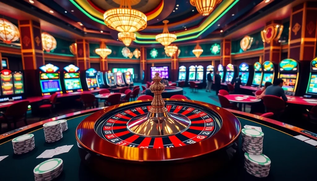 Exciting scene at S8 casino featuring vibrant roulette and poker games.