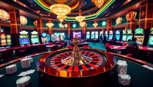 Exciting scene at S8 casino featuring vibrant roulette and poker games.