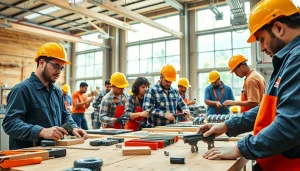 Explore trade schools oahu with dedicated students engaged in carpentry and electrical training.