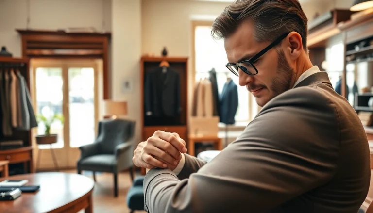 Create a custom tailor made bespoke suits with fine craftsmanship in an elegant workshop environment.