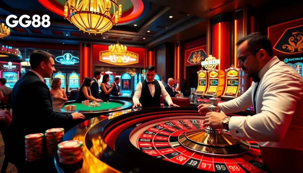 Experience the excitement of Trang chủ GG88 with vibrant casino games, roulette, and engaging players.