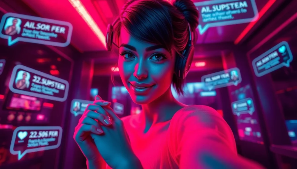 Engaging interface showcasing free ai sex chat with a flirty AI character and vibrant chat environment.