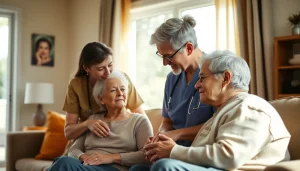 Engaged caregivers providing senior care in Austin, TX, showcasing compassion and support in a warm home setting.