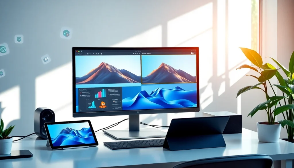 Nano Banana Pro software displayed in a modern tech workspace, featuring dual monitors and digital tools.