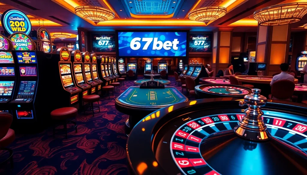 Exciting gameplay at 67bet's vibrant online casino with engaging slot machines and poker tables.