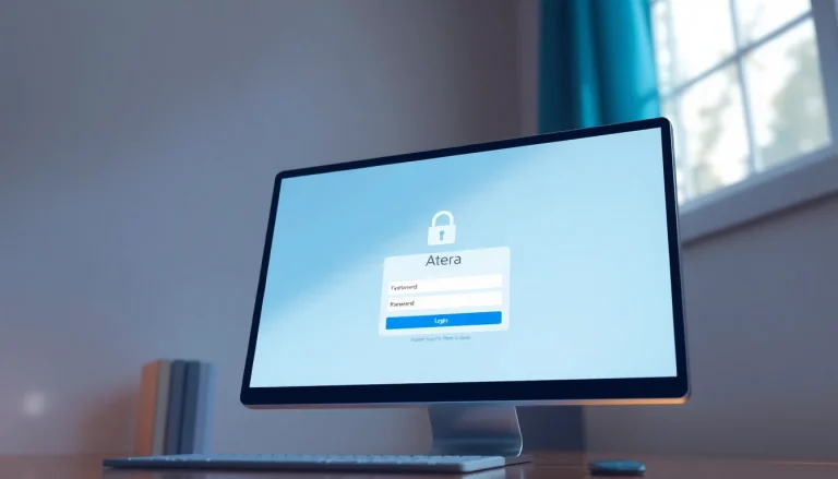 Atera login interface showcasing secure access features for user authentication and safety.