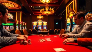 Experience the thrill at cổng game 789club with a vibrant casino scene featuring engaged players and colorful chips.