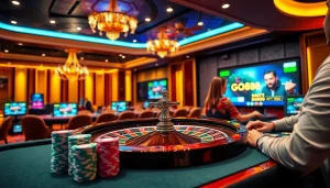 Players engaged with the game go88 at a luxurious online casino, showcasing vibrant gaming action.