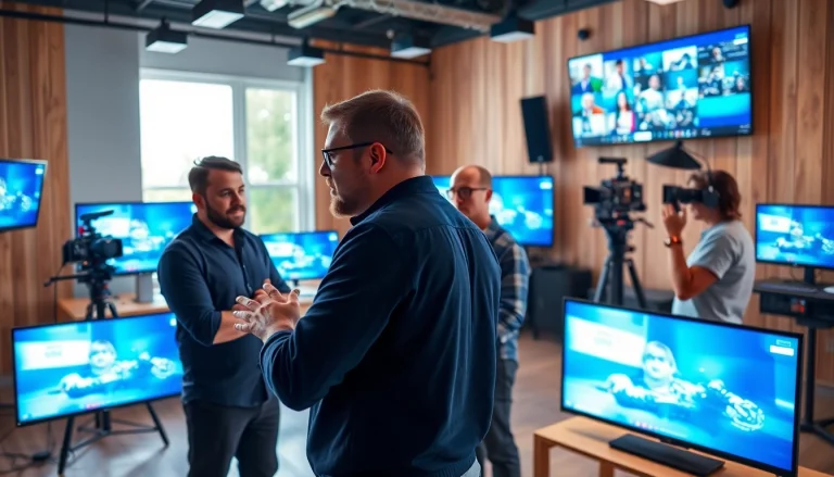 Engaged team at a Video Production Company Phoenix creating dynamic visual content in a collaborative studio setting.