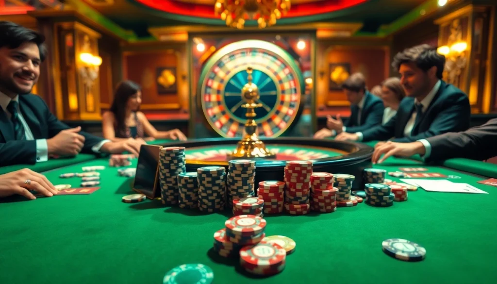 Trải nghiệm cược đầy hứng khởi tại Bet VIP với bàn poker sang trọng và không khí casino sống động.