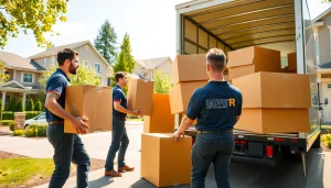 Movers Vancouver team efficiently loading a moving truck in a sunny neighborhood.