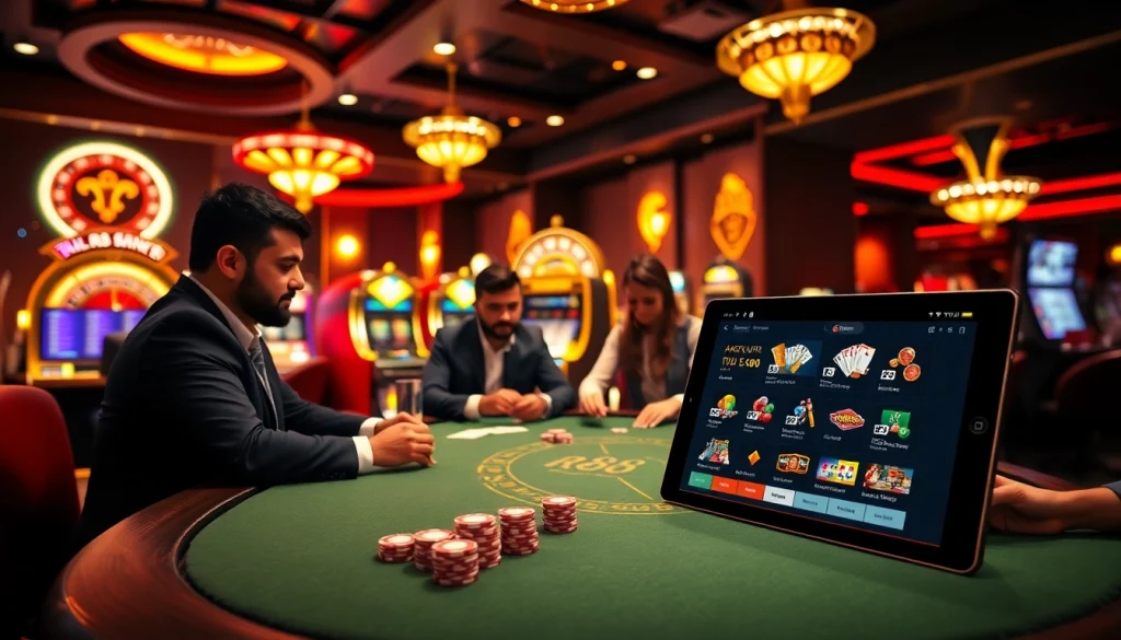 Engaged players at an RR88 poker table enjoy an exciting casino experience.