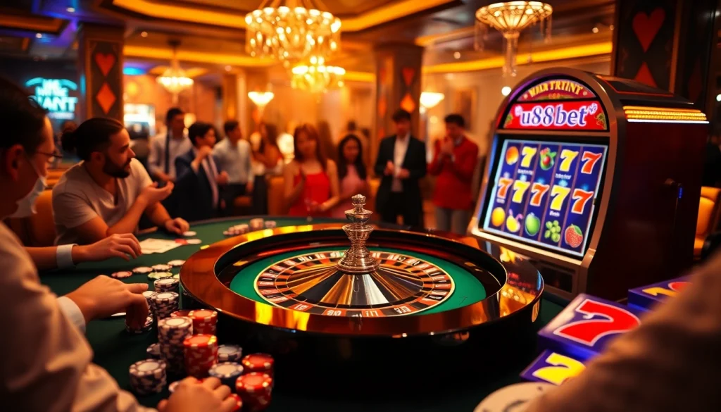 Players enjoying thrilling games at u888bet's luxurious casino setting.