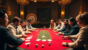 Engage with thrilling poker action at s8 com's luxurious gaming table with vibrant chips and cards.