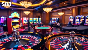 Experience thrilling gaming at S88VIP with roulette, cards, and vibrant casino ambiance.