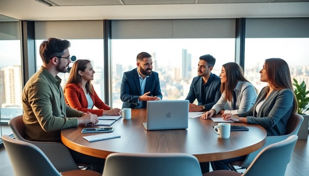 Collaborative entrepreneurs discussing ideas for an ai startup in a modern conference room.
