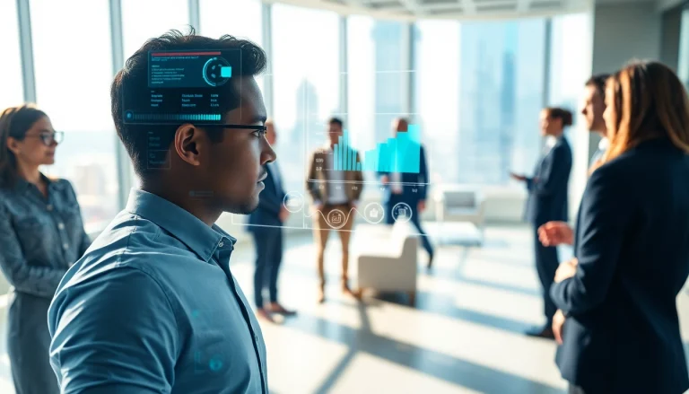 Engaging moment of a Human Interface with AI, showcasing collaboration between people and advanced technology.