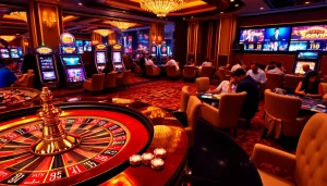 S88VIP casino scene showcasing live games with elegant roulette and vibrant slot machines.