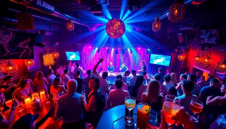 Fête animée au social club palma avec DJ, ambiance colorée et foule enthousiaste.