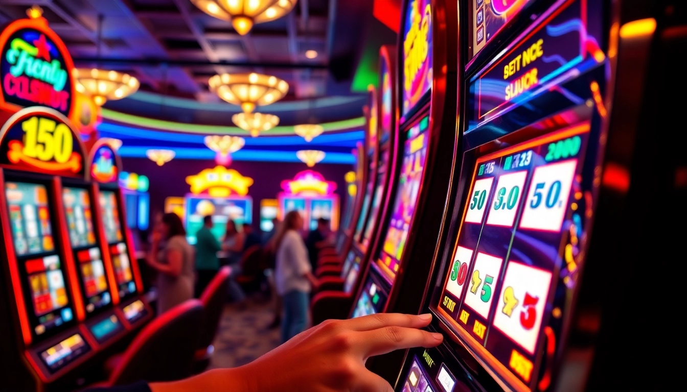 Menempatkan slot bet 50 pada mesin dengan latar kasino yang cerah.