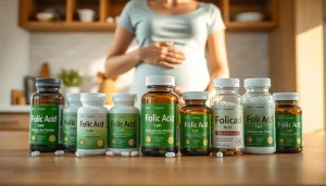 妊婦向けの葉酸サプリ おすすめをテーブルに並べた様子。