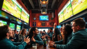 Engaging atmosphere of sports betting Canada with enthusiastic bettors analyzing live games.