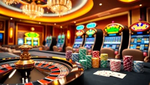 Experience the thrill of gambling at 789BET lừa đảo không ? casino, featuring colorful chips and roulette.