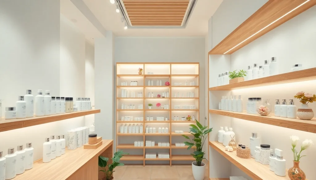 Koreansk hudvård online i Sverige visad i en fridfull skönhetbutik med koreanska hudvårdsprodukter.