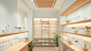 Koreansk hudvård online i Sverige visad i en fridfull skönhetbutik med koreanska hudvårdsprodukter.