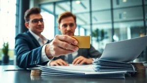 신용카드 현금화 관련 상담하는 장면, 전문적인 환경에서 조명과 색이 신뢰감을 줌