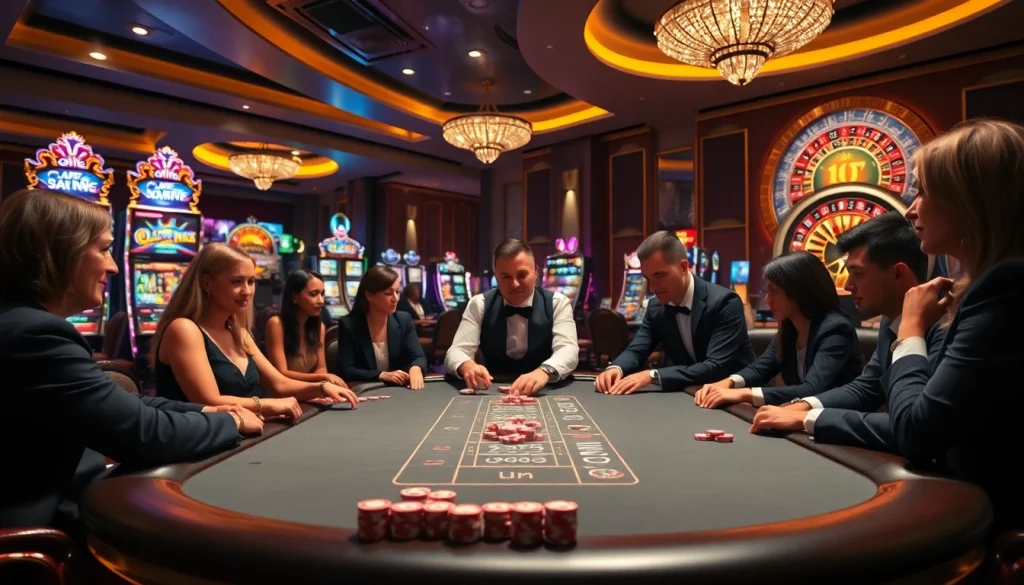 Exciting high-stakes poker action at https://kjc.onl/ with professional dealers and vibrant casino atmosphere.