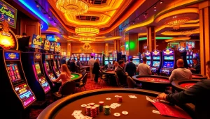 Exciting casino gaming atmosphere featuring dynamic tables and slot machines on https://lc88tv.com/.
