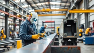 Steel fabricators near me performing quality welding in a bright workshop.