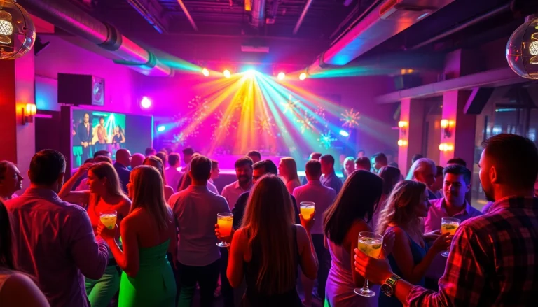 Les fêtards profitent d'une ambiance festive au social club palma avec des lumières colorées.