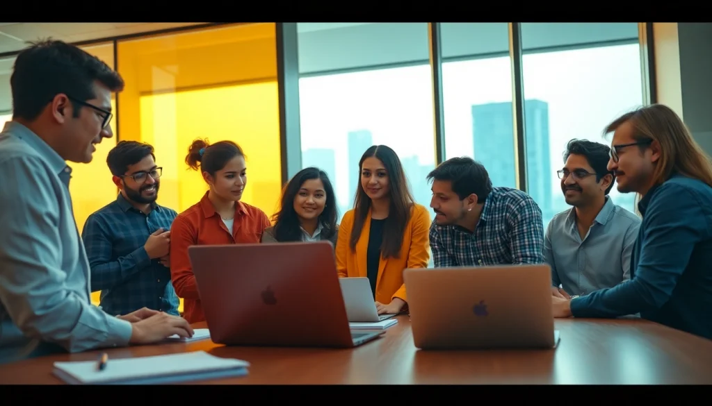 Engaged professionals discussing ideas for a startup kolkata in a modern office setting.