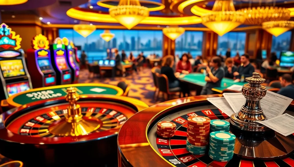Nohu casino scene with players enjoying poker and roulette amid a luxurious atmosphere.