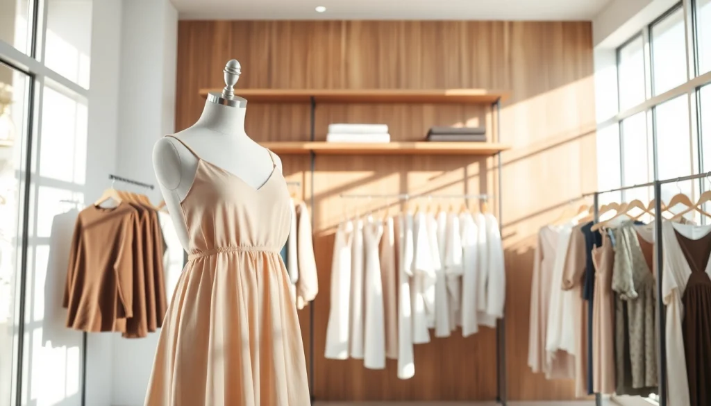 Rivelle showcases a chic clothing display highlighting elegance and craftsmanship.