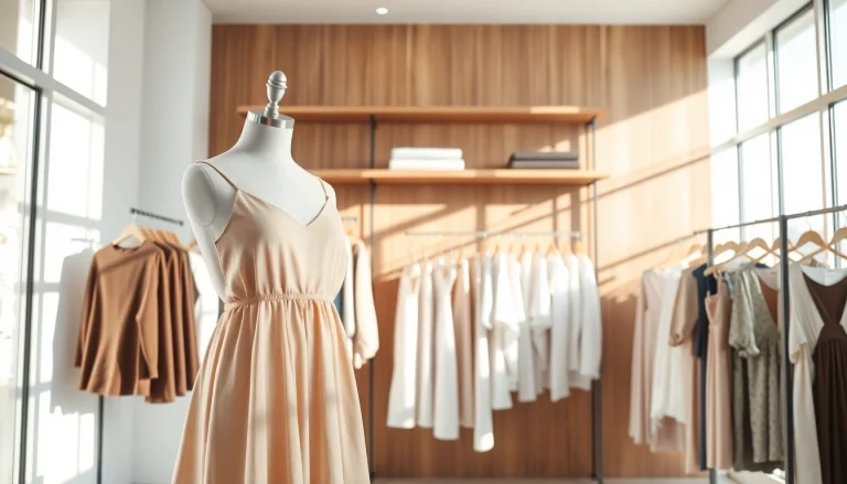 Rivelle showcases a chic clothing display highlighting elegance and craftsmanship.