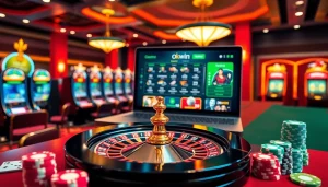 Experience excitement at OKWIN with vibrant casino tables and online gambling interfaces.