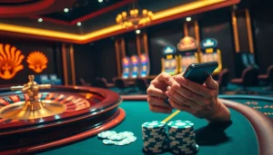 Exciting gaming experience on trang chủ 188bet with vibrant slot machines and poker table.