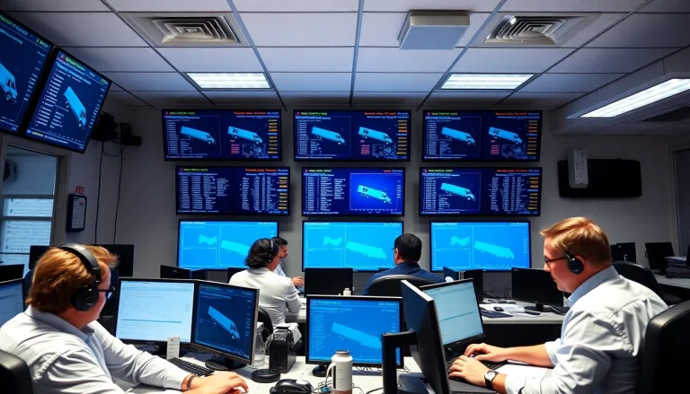 Truck Dispatch Service team coordinating load schedules efficiently in a modern office.