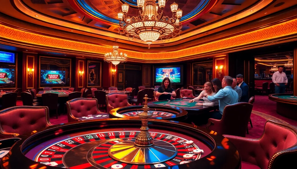 Engaging players enjoying game go88 at a luxurious casino table with cards and chips.
