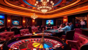 Engaging players enjoying game go88 at a luxurious casino table with cards and chips.