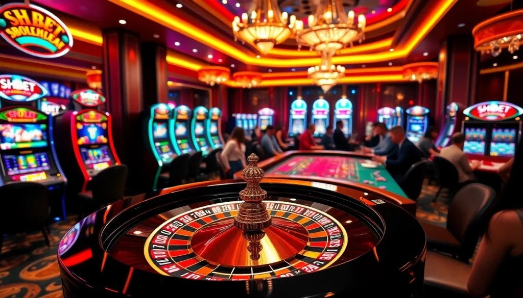 SHBET players enjoying a thrilling gaming experience at an upscale casino.