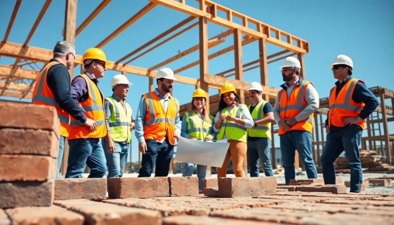 Construction association South Carolina professionals collaborating at a bustling job site.