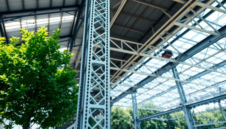 Showcasing steel structure design with a striking industrial framework in a natural setting.