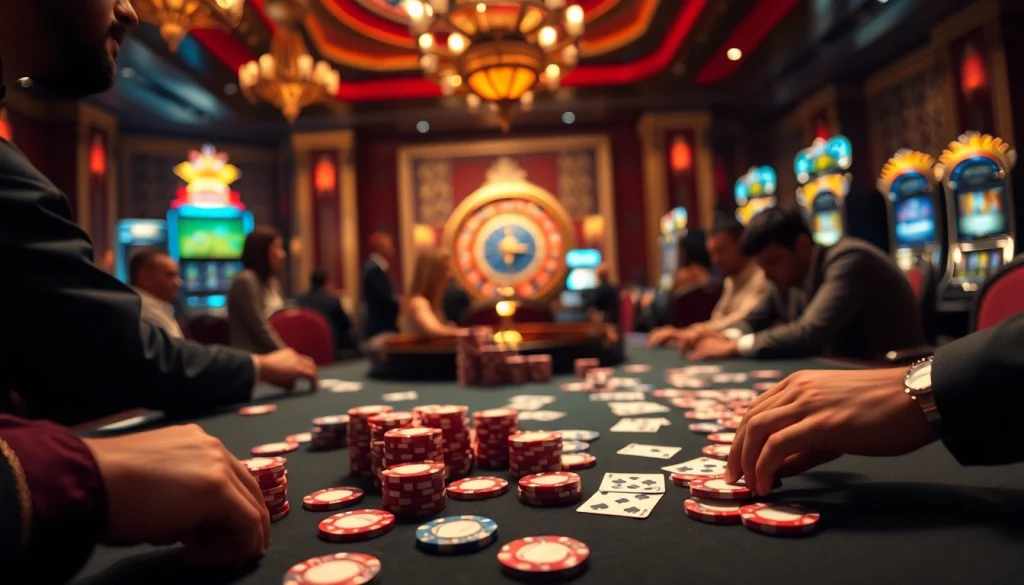 Experience high-stakes gambling excitement at layarkaca21 with vibrant poker chips and cards.