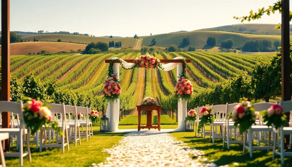 Celebrate at stunning Clarksburg Wedding Venues with elegant vineyard settings and lush greenery.