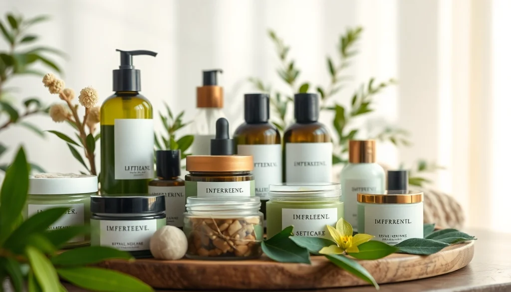 Peržiūrėkite ekologiškus kosmetikos produktus, kuriuos demonstruoja natūralūs ingredientai.